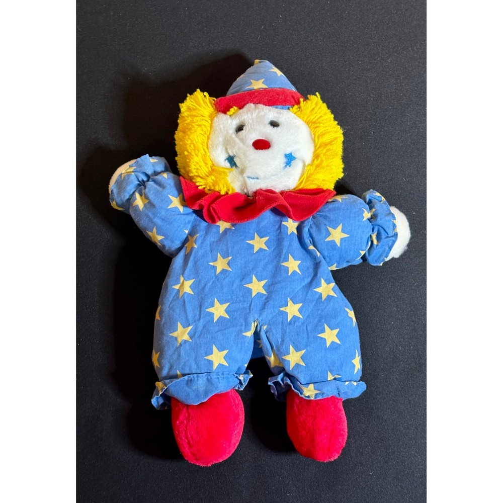Vintage 1991 Dakin Plush Clown Blue Star Jumpsuit Retro 90s 12 Inch Stuffed Toy